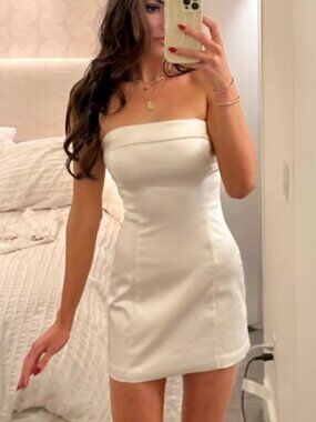 Aritzia Sunday Best Shimmer Satin Tube Dress Birch White Size 4